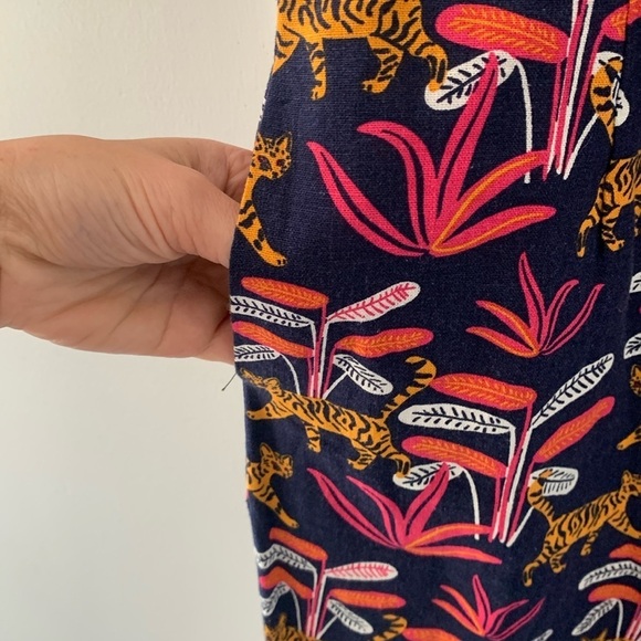 ModCloth Cat floral Print Jumpsuit size S‎ navy pockets linen navy summer party - Picture 3 of 14